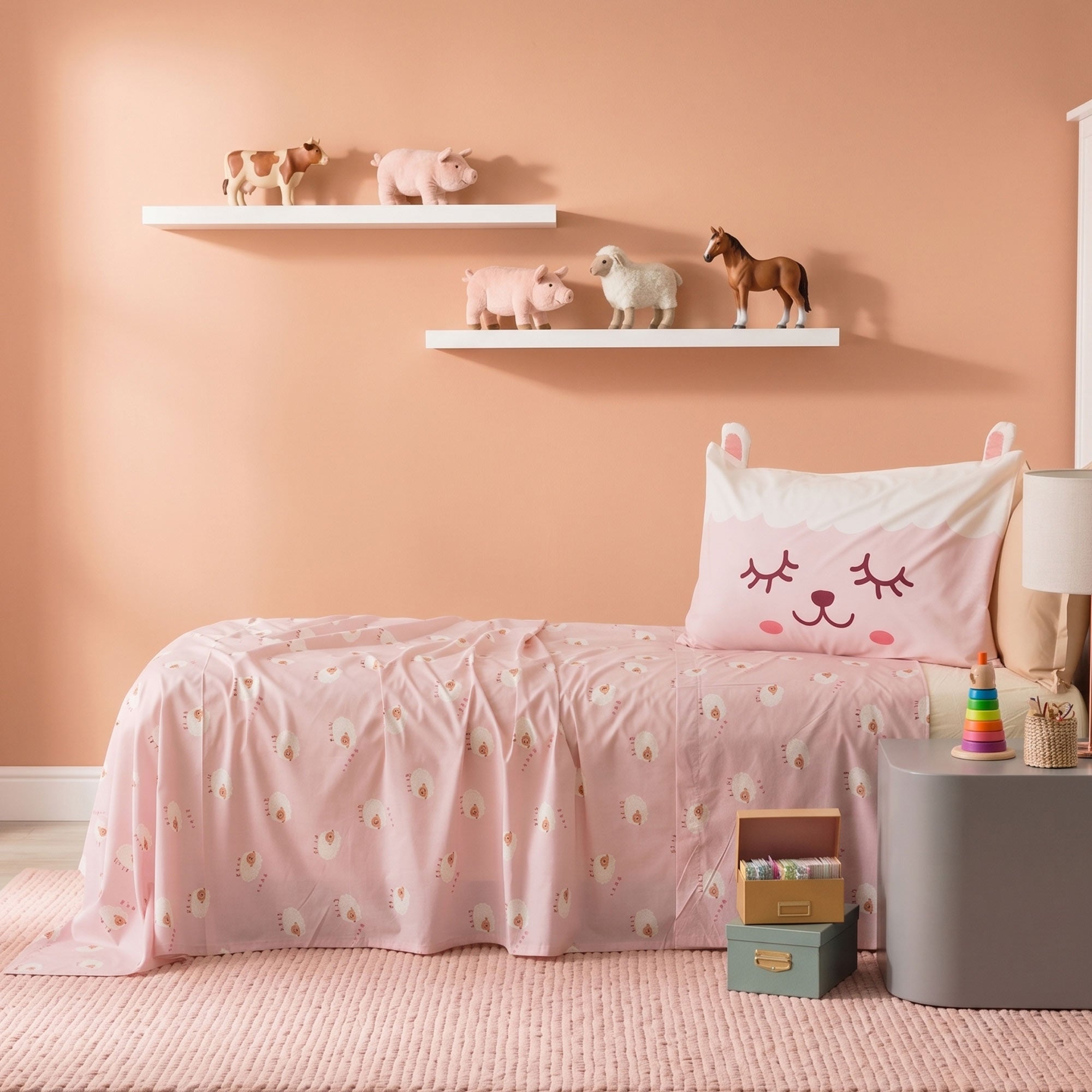 Completo Lenzuola KIDS Percalle Stampato Nina Letto Riviera Singolo Rosa
