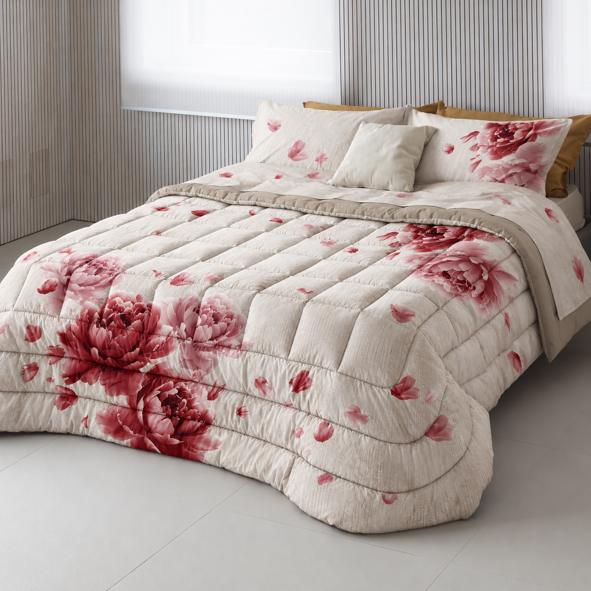Trapunta Double Soft Peach Skin FLOWER POWER 2671 Letto Cogal 260 x 270 Lino