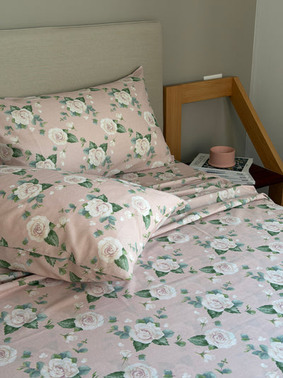 Completo Lenzuola Cotone Stampato VENERY Letto Riviera Matrimoniale Rosa