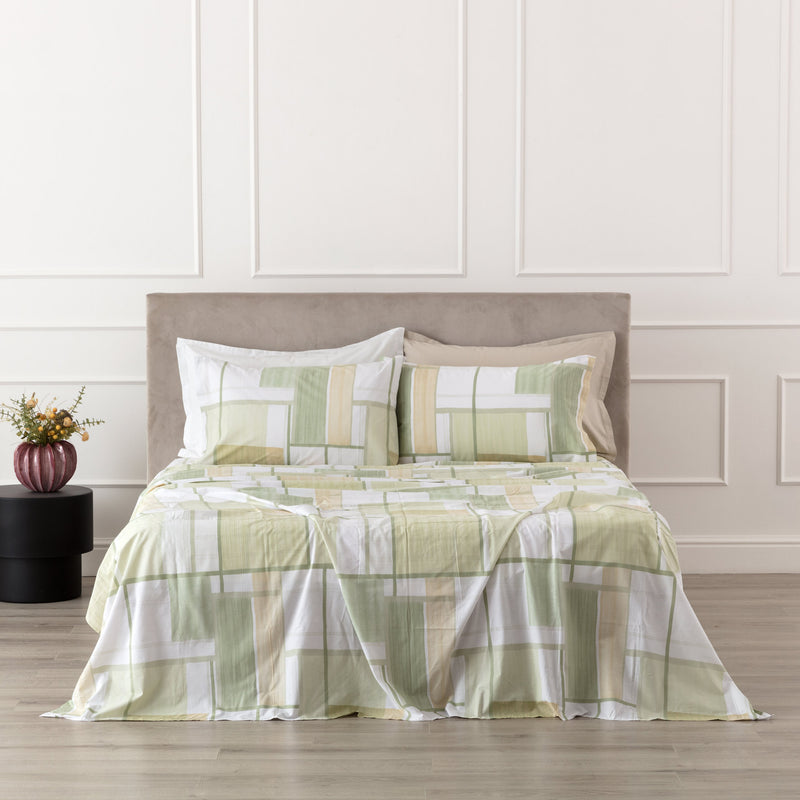 POPUP - Completo Lenzuola Cotone Stampato JURI Letto Riviera Singolo Verde