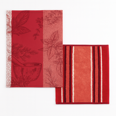 Set Canovacci Tela+Spugna AROMA Cucina Moreali Tessile Casa 70x50 + 50x50 Rosso