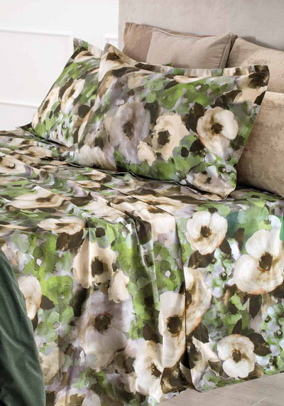 Completo Lenzuola Copriletto Percalle Stampa Digitale EIRA Letto Riviera Matrimoniale Verde