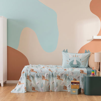 Completo Lenzuola KIDS Percalle Stampato Arlo Letto Riviera Singolo Azzurro