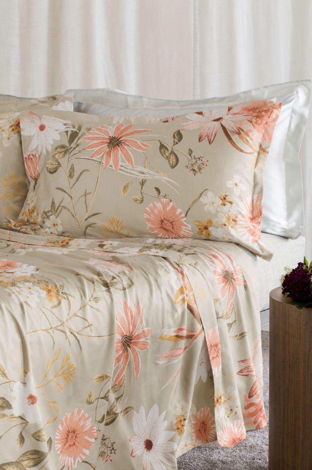 Completo Lenzuola Copriletto Raso 300TC Stampa Digitale HEATHER Letto Reevèr Matrimoniale Lino