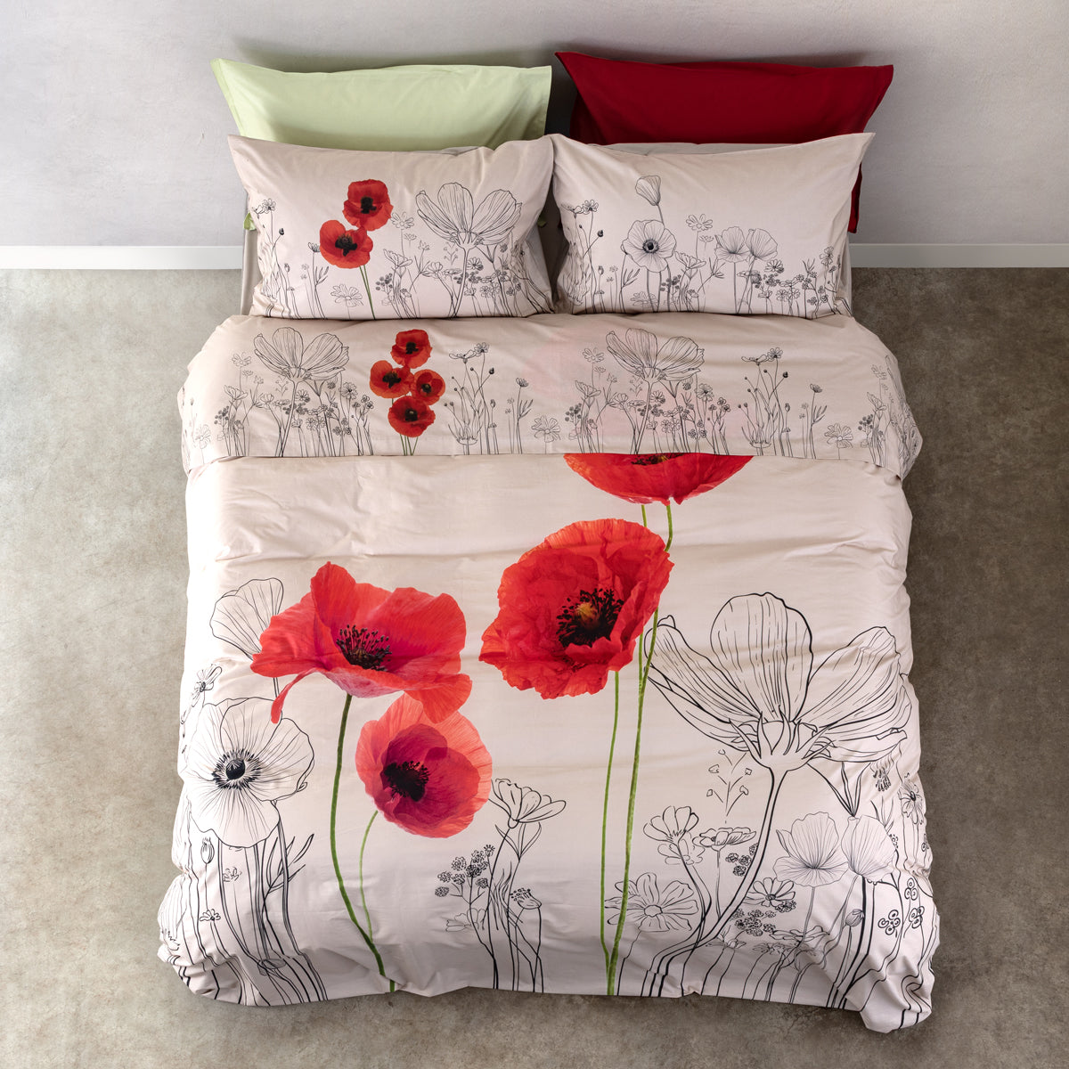 Completo Lenzuola Copriletto FLOWER POWER 2650 Letto Cogal Matrimoniale Malto