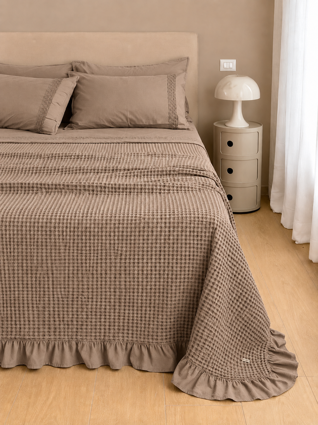 Copriletto Ape Frappa Made in Italy Letto Moreali Tessile Casa Matrimoniale 270 x 270 Tortora