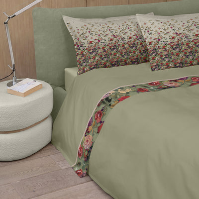 Completo Lenzuola Raso 300 Fili NETTARE Letto Fazzini Matrimoniale Verde
