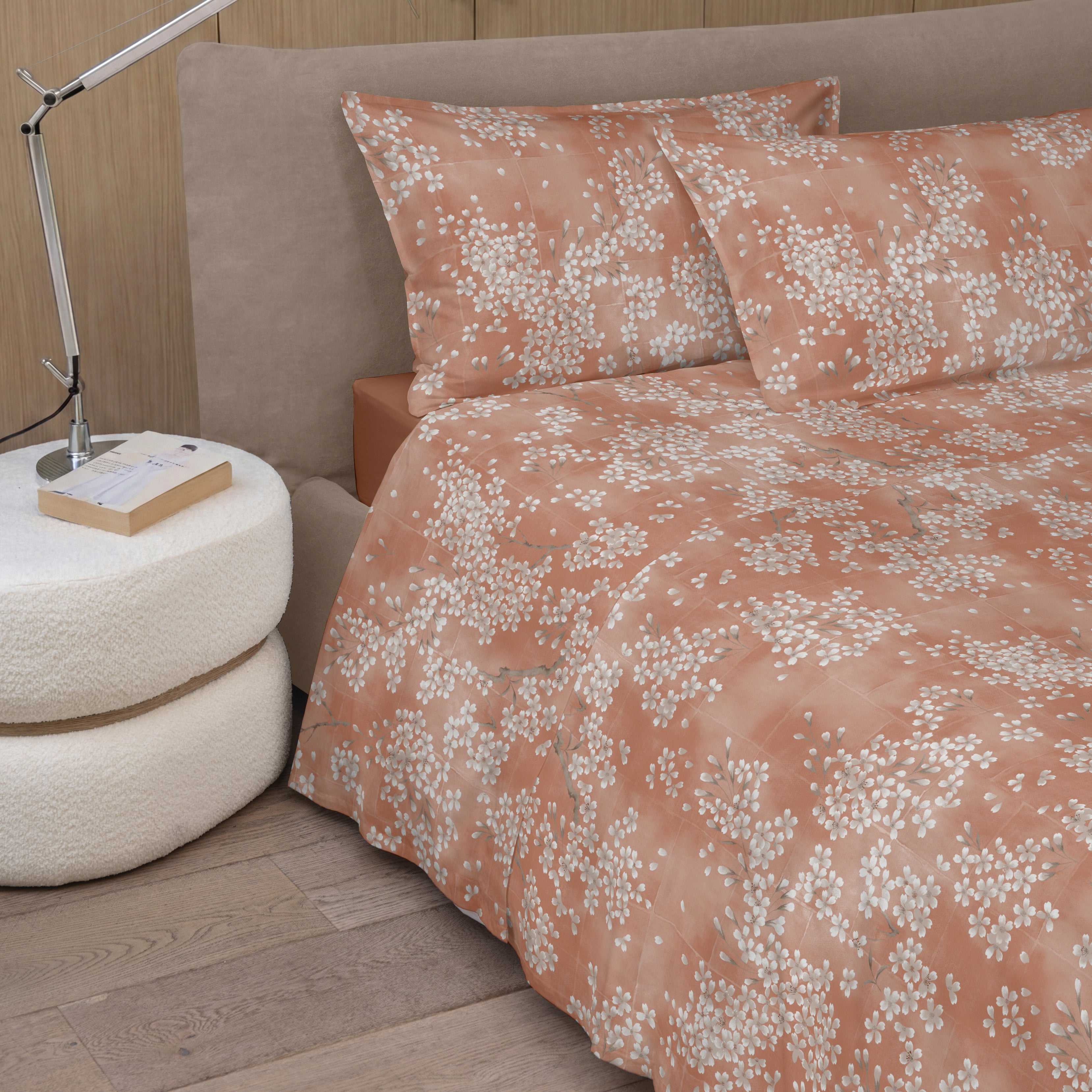 Completo Lenzuola Copriletto Percalle KIMONO Letto Fazzini Matrimoniale Sandalo