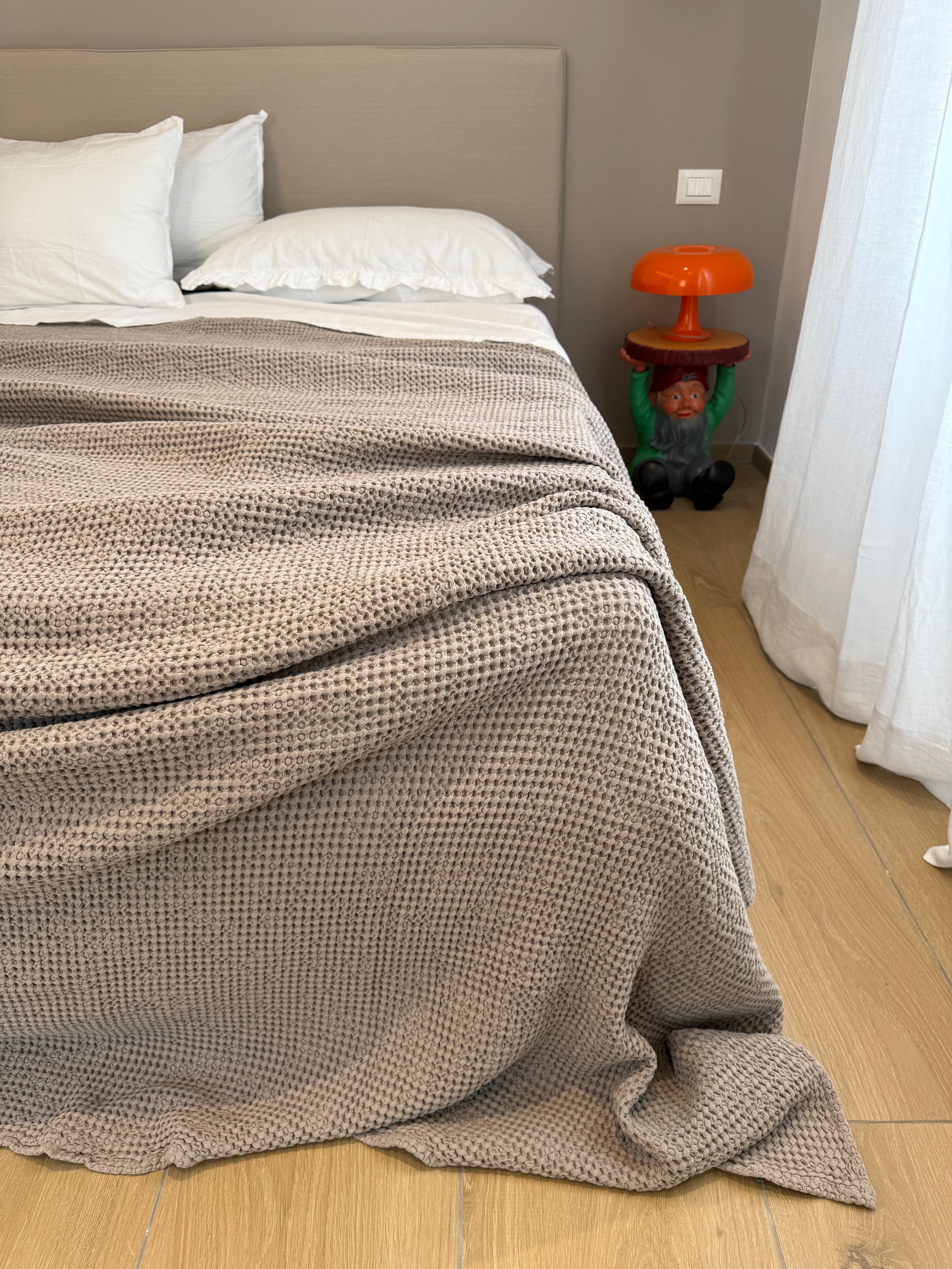 Copriletto Stone Washed Nido D'Ape Letto Moreali Tessile Casa Matrimoniale 260 x 260 Taupe