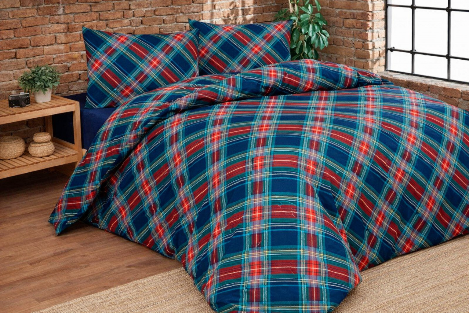 POPUP Parure Copripiumino Double Cotone Stampato TARTAN Letto Daunex