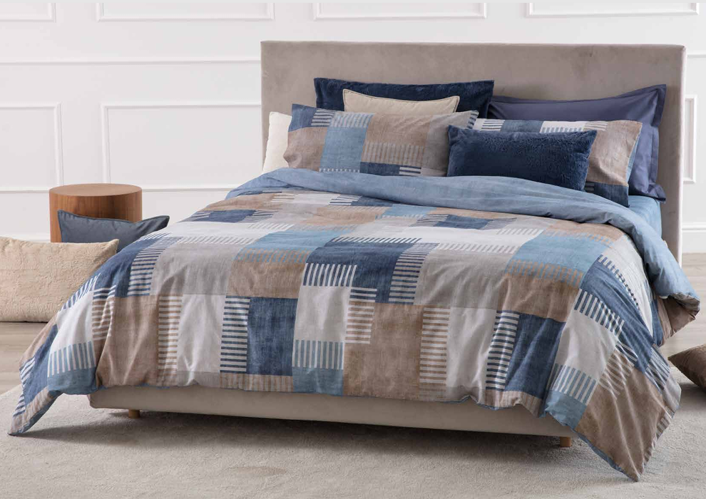 Parure Copripiumino Cotone Stampato PARKER Letto Riviera Matrimoniale Azzurro Indaco