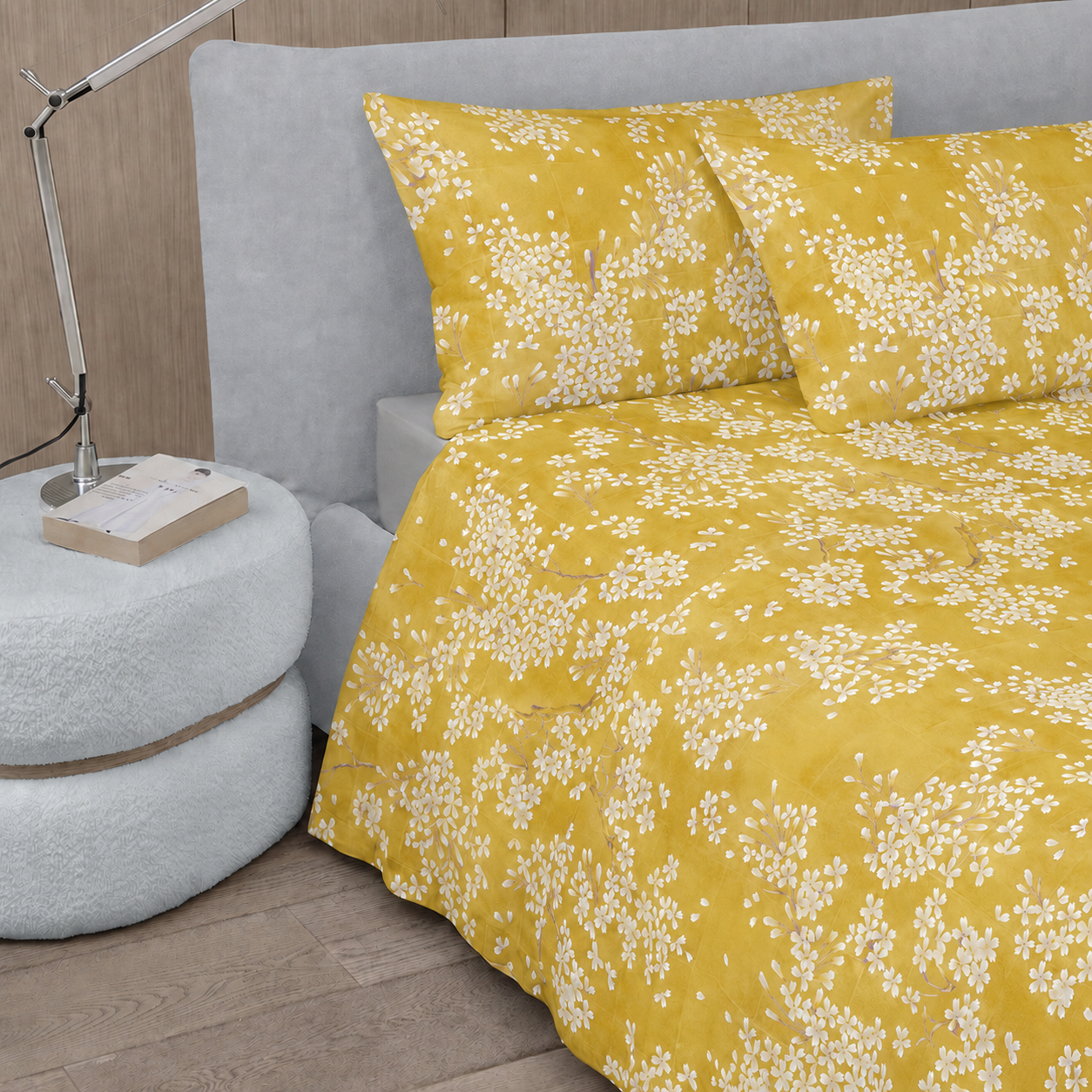 Completo Lenzuola Copriletto Percalle KIMONO Letto Fazzini Singolo Giallo