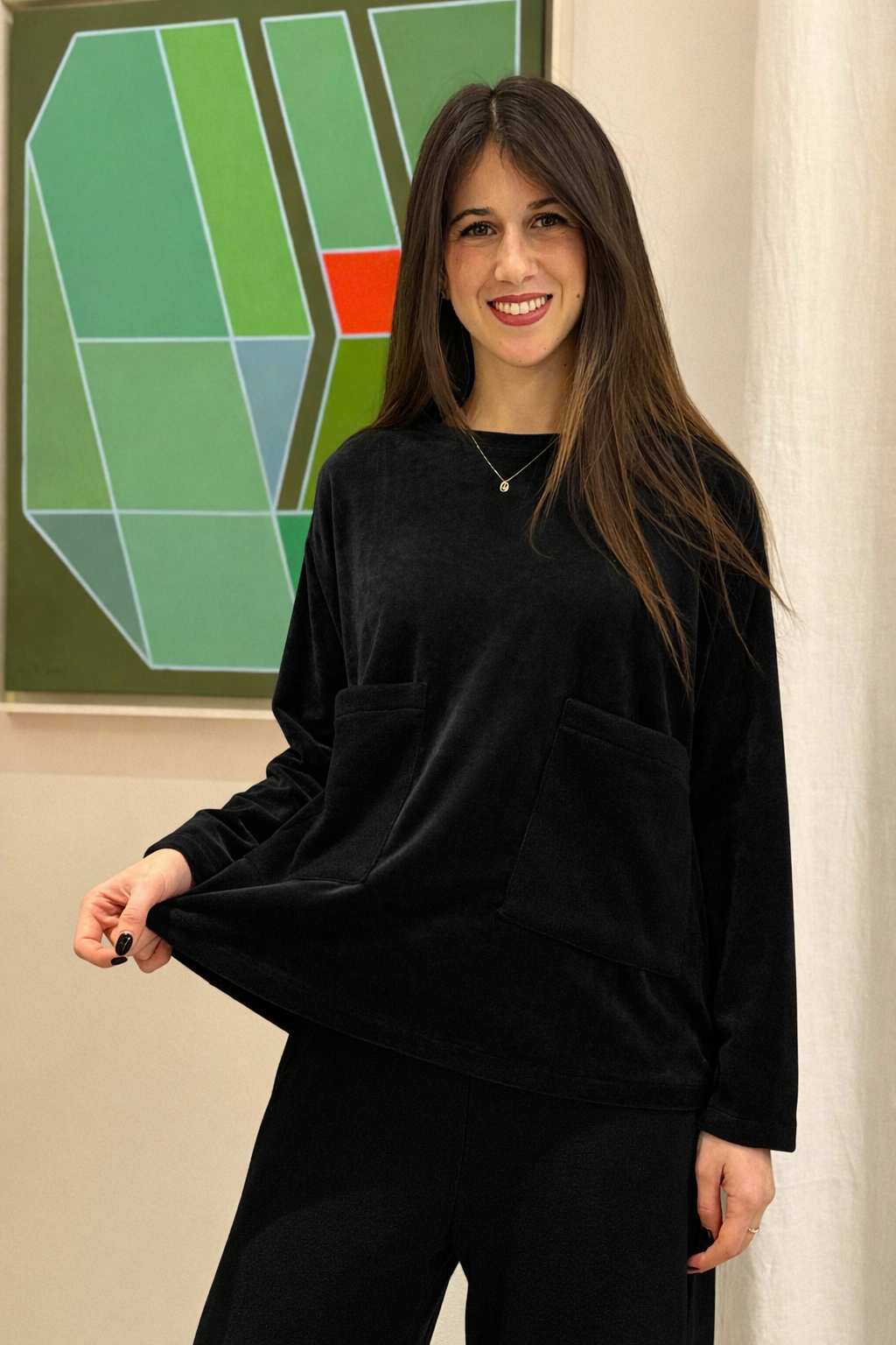 Maglia Ciniglia MICHELA Abbigliamento Moreali Tessile Casa S Nero