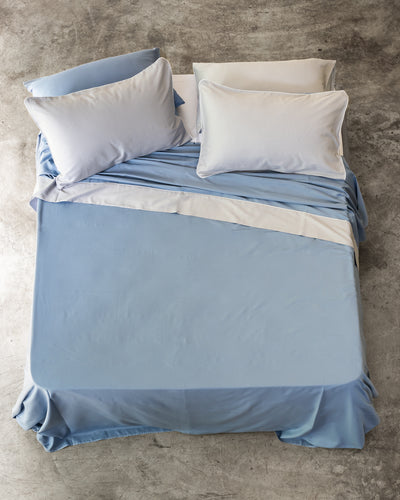 Parure Lenzuola RASO DOUBLE Letto Moreali Tessile Casa Matrimoniale Azzurro/Grigio