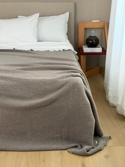 Copriletto Stone Washed Nido D'Ape Letto Moreali Tessile Casa Matrimoniale 260 x 260 Desert Taupe