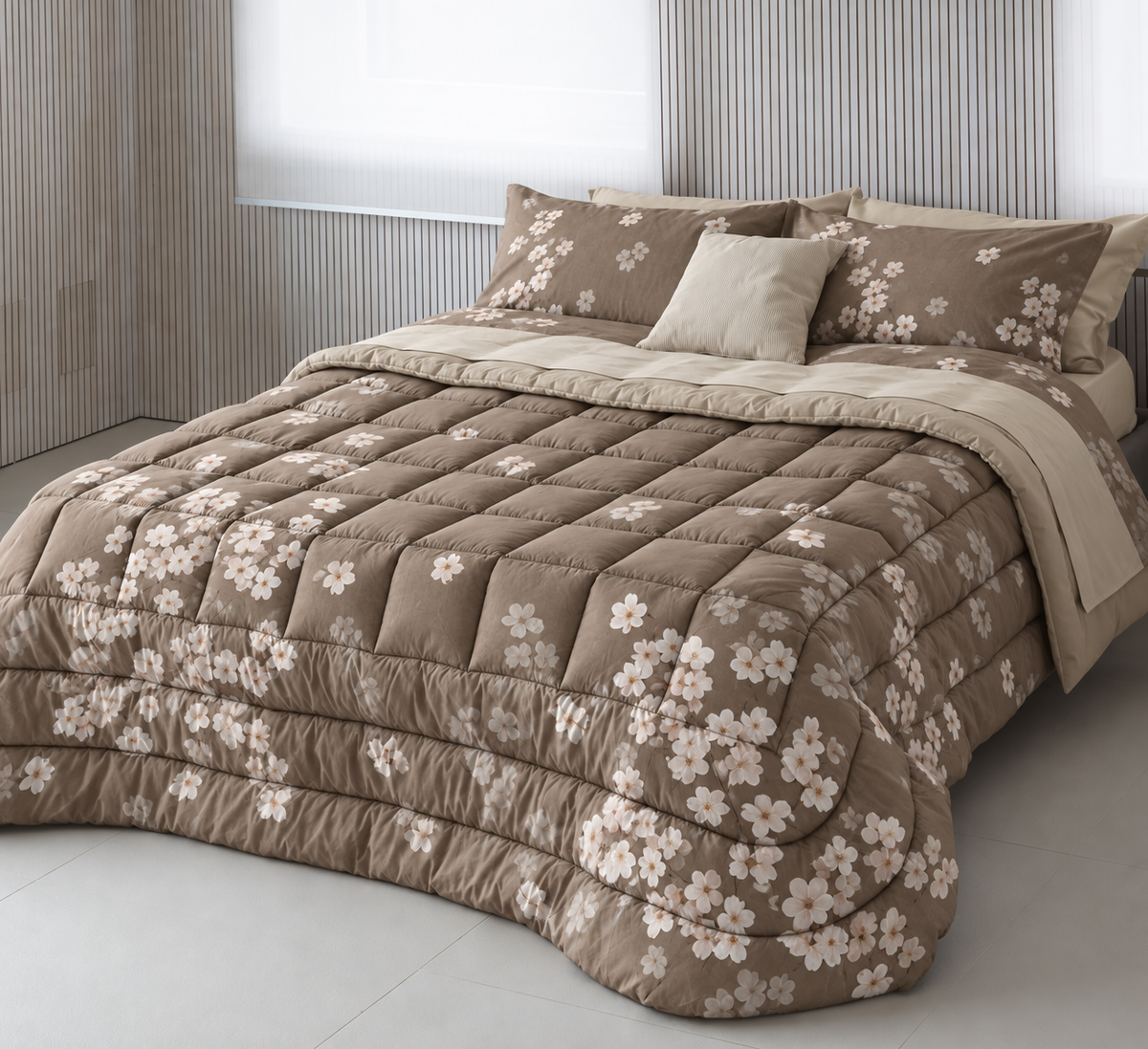 Trapunta Double Soft Peach Skin FLOWER POWER 2668 Letto Cogal 260 x 270 Lino