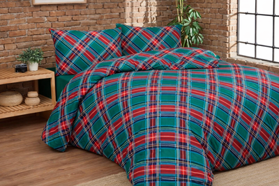 POPUP Parure Copripiumino Double Cotone Stampato TARTAN Letto Daunex Piazza e Mezzo Verde