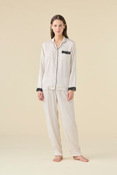 Pigiama Donna Lungo Aperto Cherie Abbigliamento Moreali Tessile Casa XS Beige