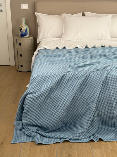 Copriletto Ape Regina Made in Italy Letto Moreali Tessile Casa Matrimoniale 270 x 270 Azzurro Polvere