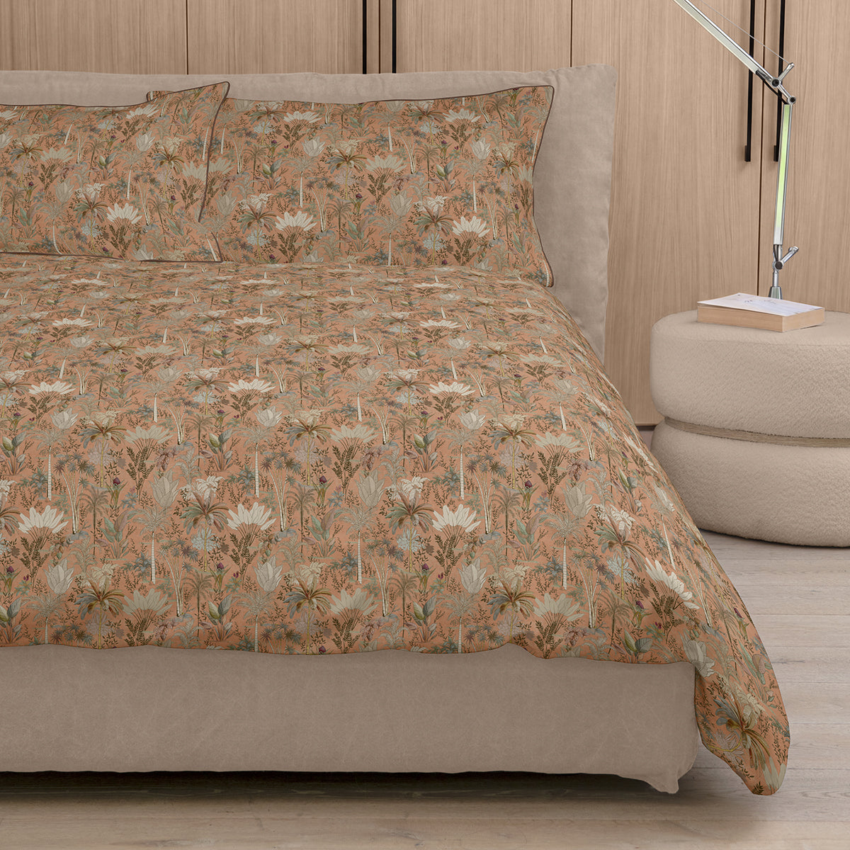 Parure Copripiumino Raso 300 Fili DRAA Letto Fazzini Matrimoniale Sandalo