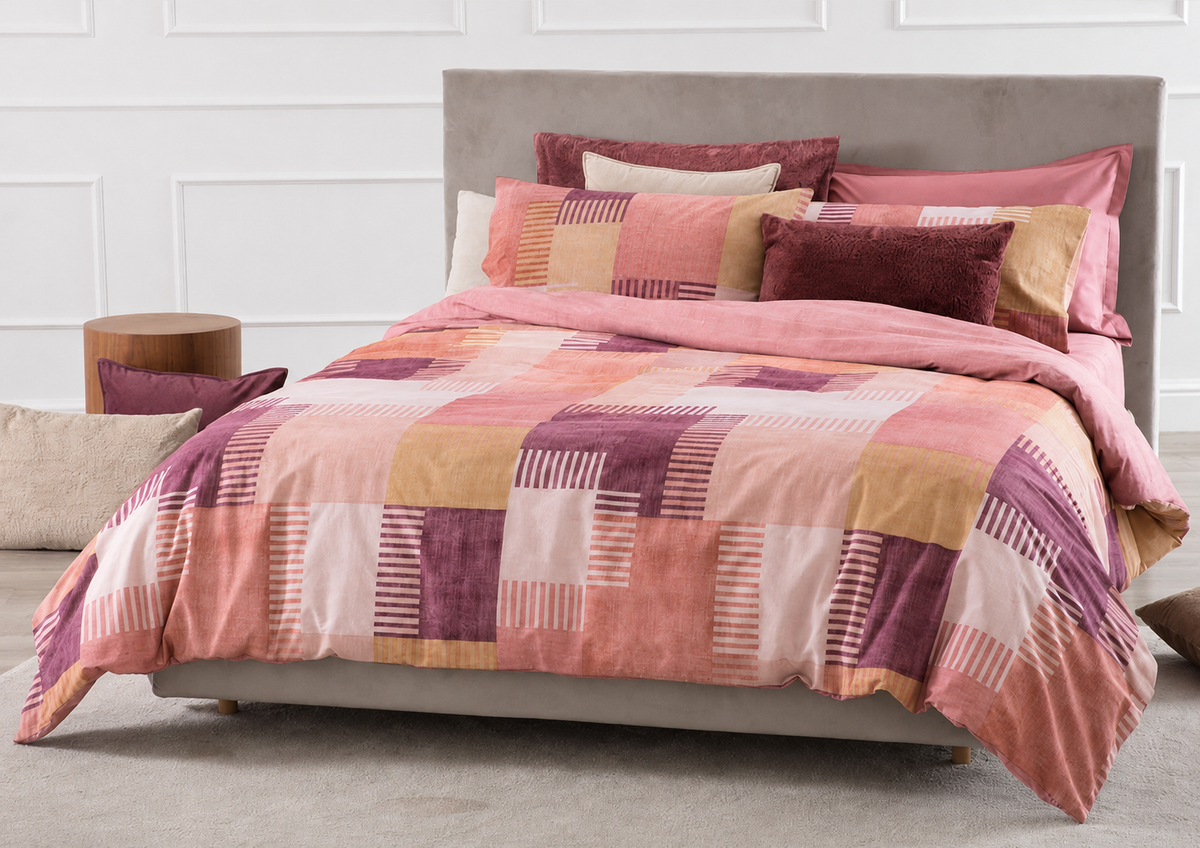 Parure Copripiumino Cotone Stampato PARKER Letto Riviera Matrimoniale Arancione Ruggine