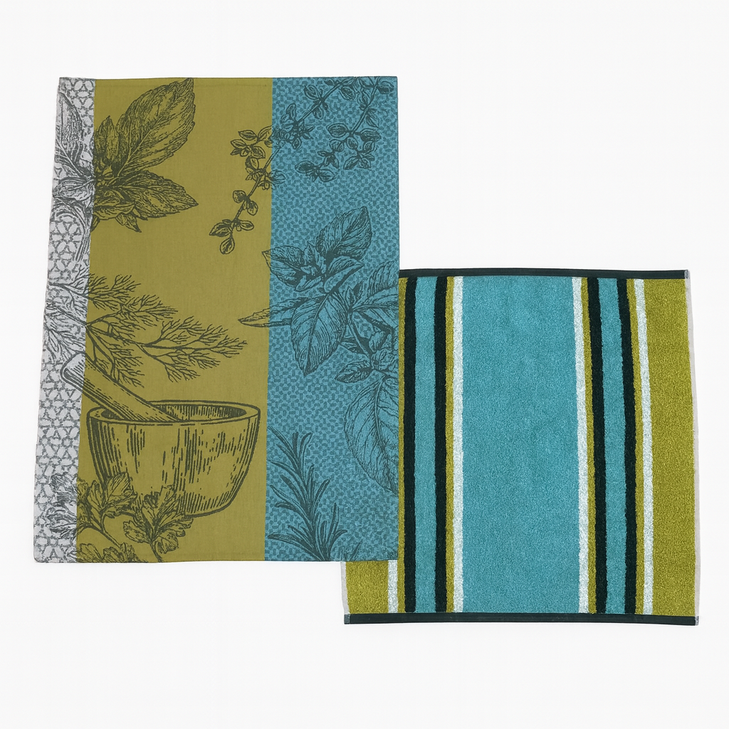 Set Canovacci Tela+Spugna AROMA Cucina Moreali Tessile Casa 70x50 + 50x50 Verde