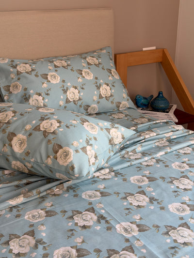 Completo Lenzuola Cotone Stampato VENERY Letto Riviera Matrimoniale Azzurro