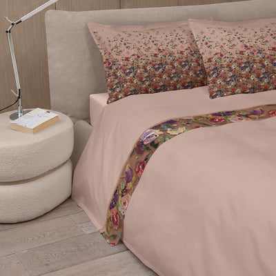 Completo Lenzuola Raso 300 Fili NETTARE Letto Fazzini Matrimoniale Rosa