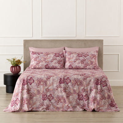Completo Lenzuola Cotone Stampato GLEDIA Letto Riviera Matrimoniale Malva