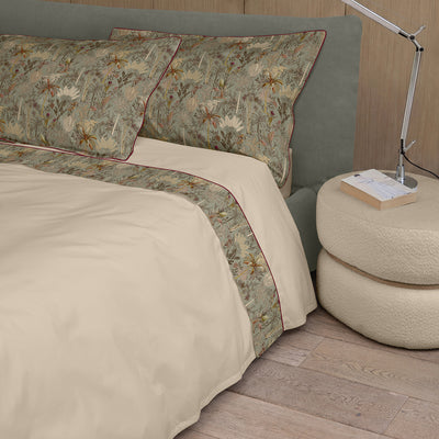 Completo Lenzuola Raso 300 Fili DRAA Letto Fazzini Matrimoniale Verde