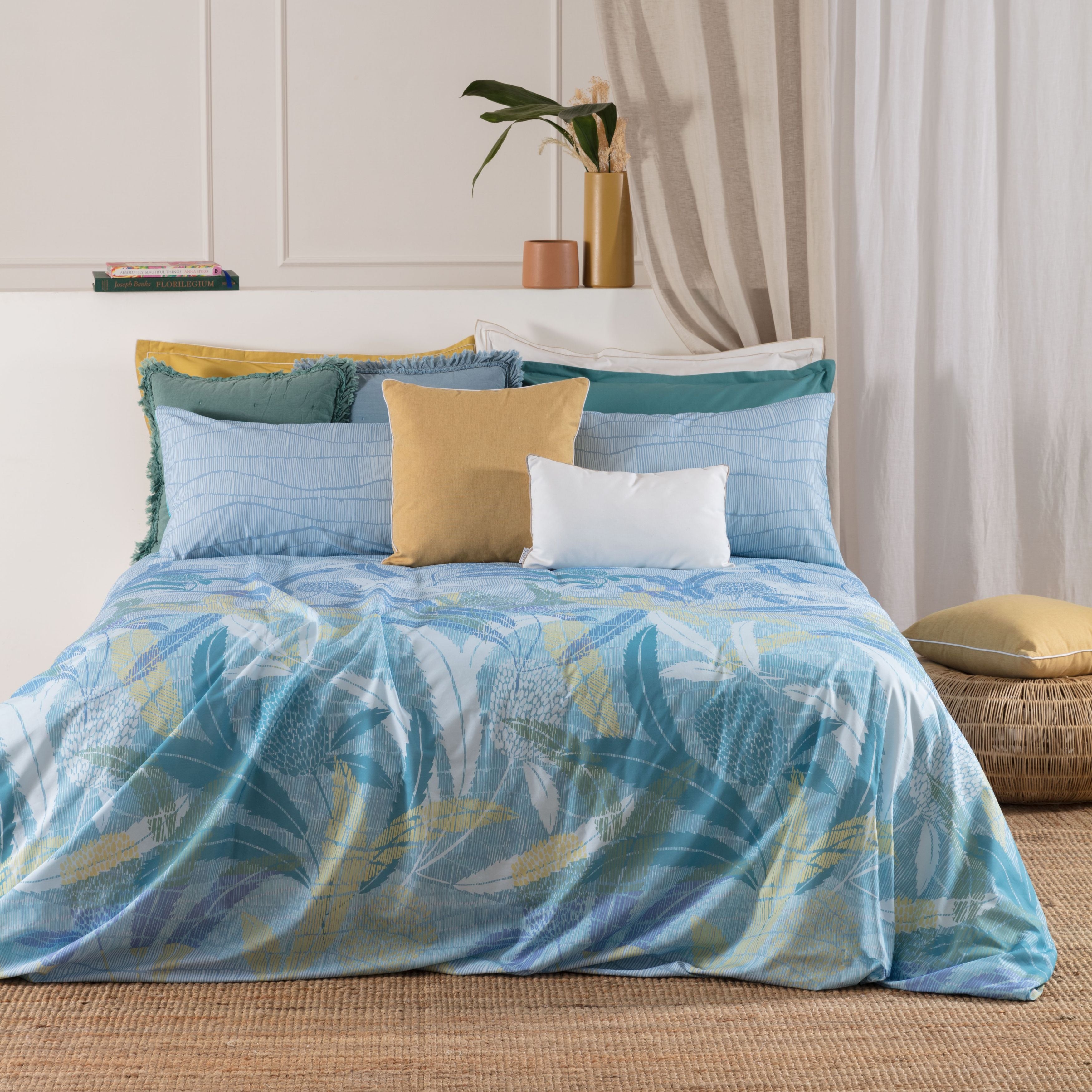Completo Lenzuola Cotone Stampato LARIZA Letto Riviera Matrimoniale Zaffiro