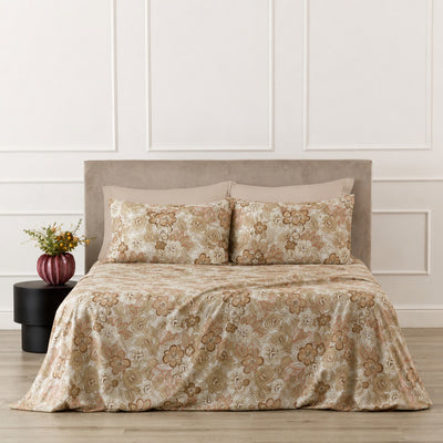 Completo Lenzuola Cotone Stampato GLEDIA Letto Riviera Matrimoniale Sesamo