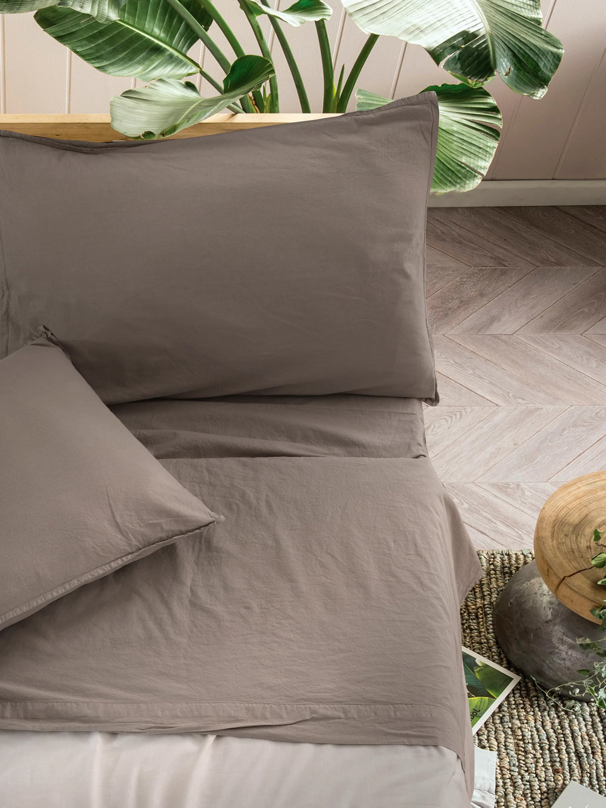 Parure Lenzuola Cotone No-Stiro ESSENZIALE Letto Moreali Tessile Casa Matrimoniale 250 x 295 Tortora
