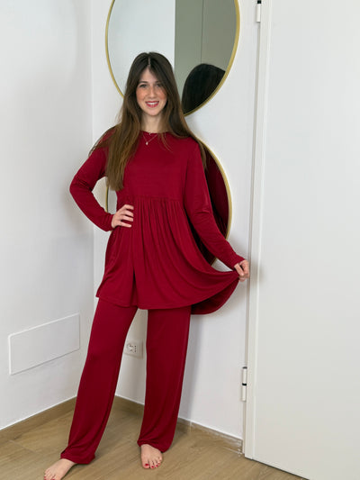 Pigiama Donna Taglio Sartoriale Abbigliamento Moreali Tessile Casa S Rosso