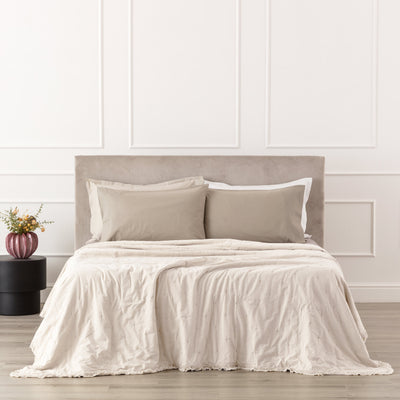 Trapuntino Cotone Stone Washed FERNANDA Letto Riviera Singolo 180 x 260 Avorio