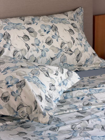 Completo Lenzuola Percalle Stampato VALZER Letto Cotonissimo Matrimoniale Var.8 Acqua