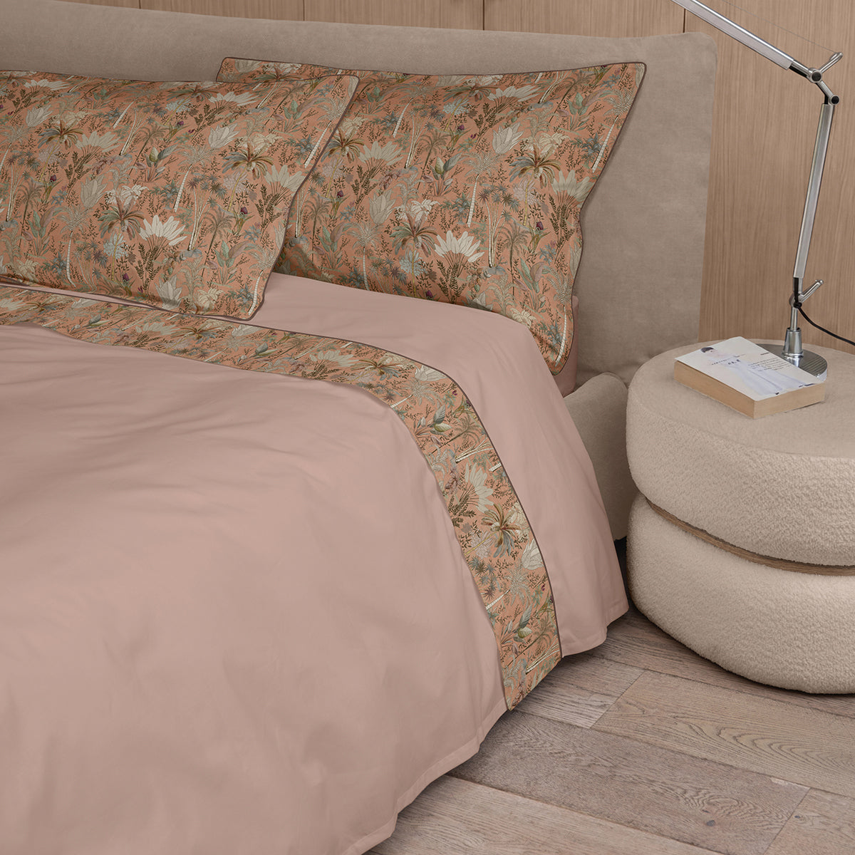Completo Lenzuola Raso 300 Fili DRAA Letto Fazzini Matrimoniale Sandalo