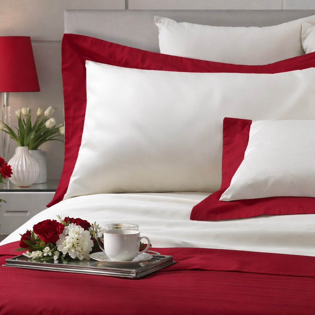 Parure Lenzuola Bordo Raso LUXURY Letto Moreali Tessile Casa Matrimoniale Burgundy