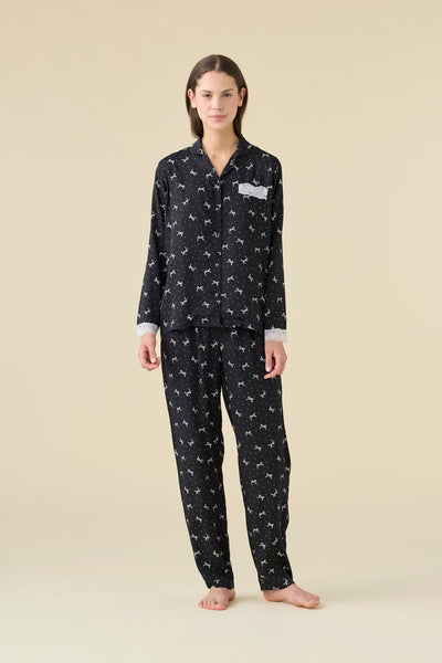 Pigiama Donna Lungo Aperto Flakes Abbigliamento Moreali Tessile Casa XS Nero