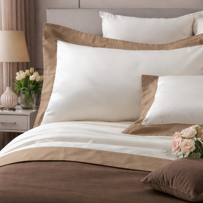 Parure Lenzuola Bordo Raso LUXURY Letto Moreali Tessile Casa Matrimoniale Tortora