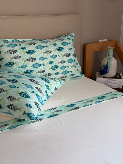 Completo Lenzuola Bordo Cotone PESCI Letto Moreali Tessile Casa