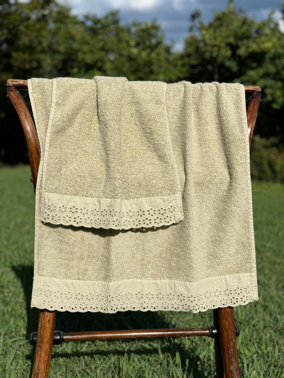 Set Asciugamani Bordo Sangallo Bagno Moreali Tessile Casa 60 x 100 / 40 x 60 Corda