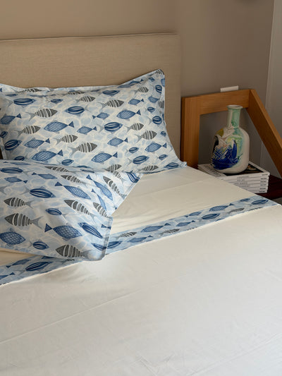 Completo Lenzuola Bordo Cotone PESCI Letto Moreali Tessile Casa