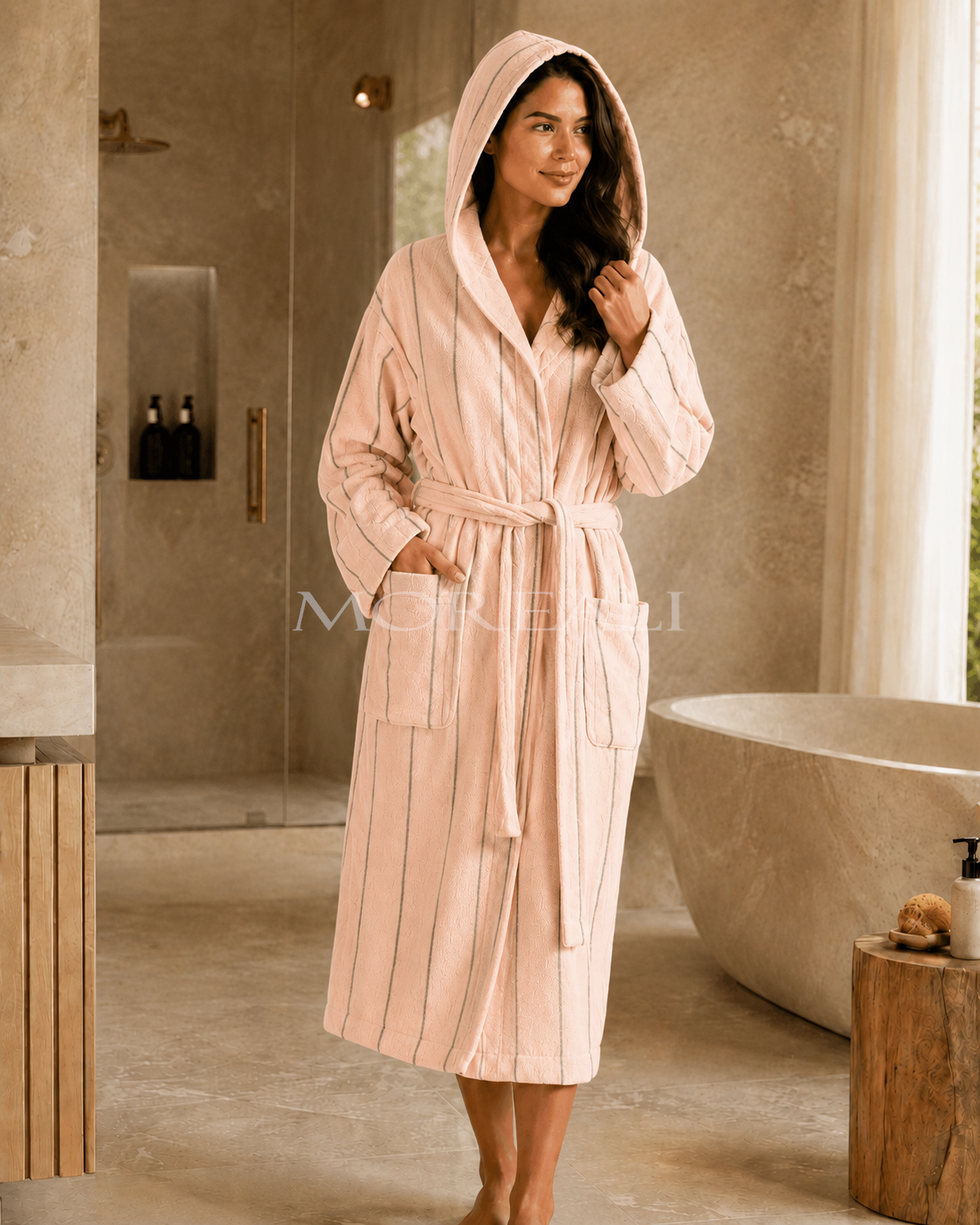 Accappatoio Unisex Tinto Filo SMART Bagno Fazzini S / M Rosa Cipria/Beige