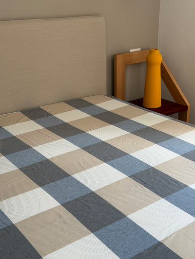 Completo Lenzuola Tinto Filo BLUE SQUARES Letto Ferrari