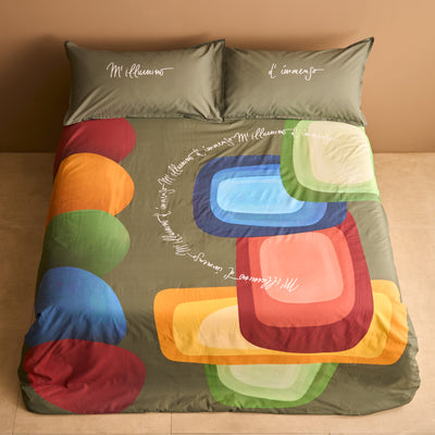 Parure Copripiumino Percalle INTRUSI D'AUTORE Vol. II Letto Moreali Tessile Casa Matrimoniale Verde