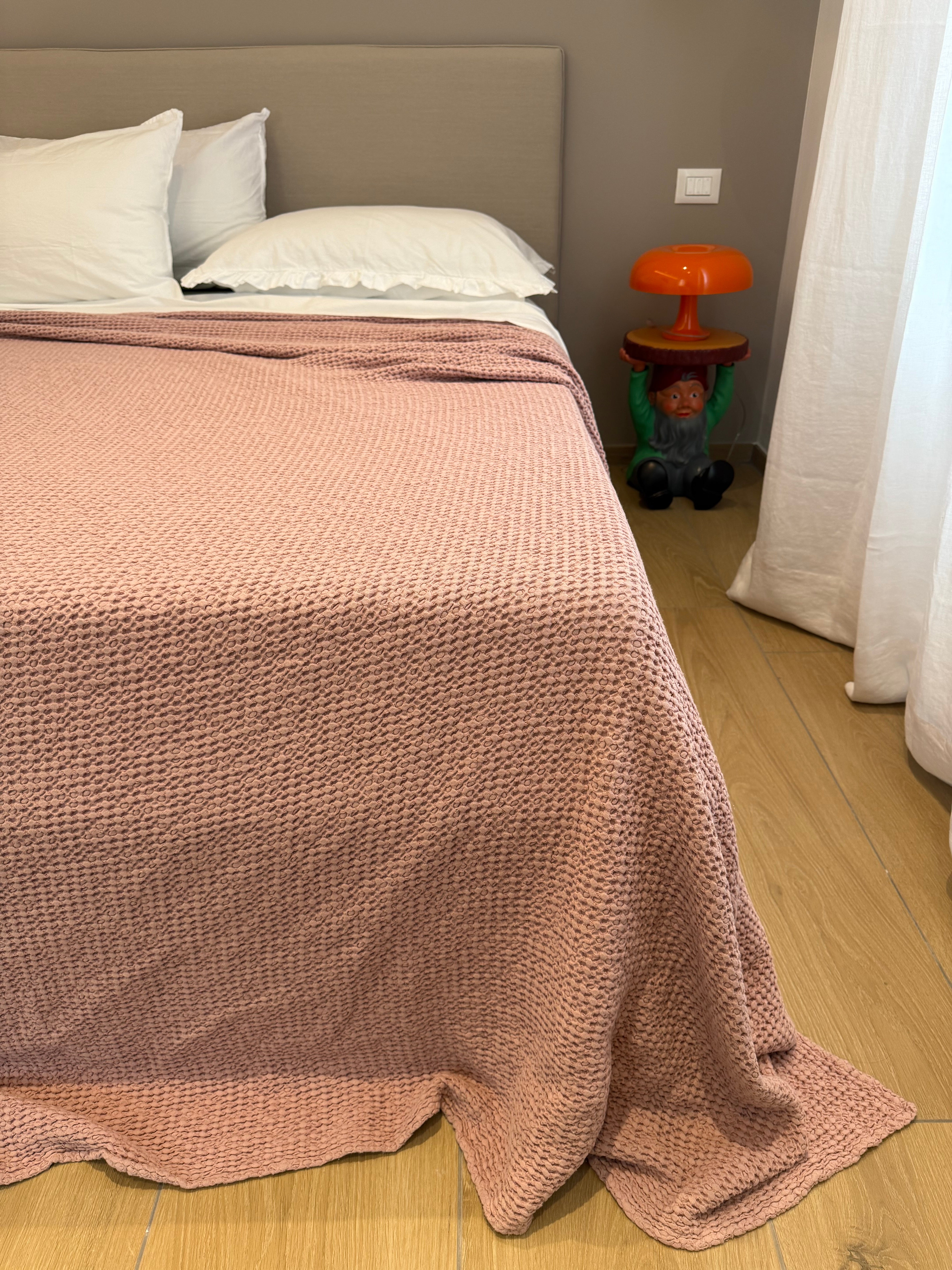 Copriletto Stone Washed Nido D'Ape Letto Moreali Tessile Casa Matrimoniale 260 x 260 Rose Retro