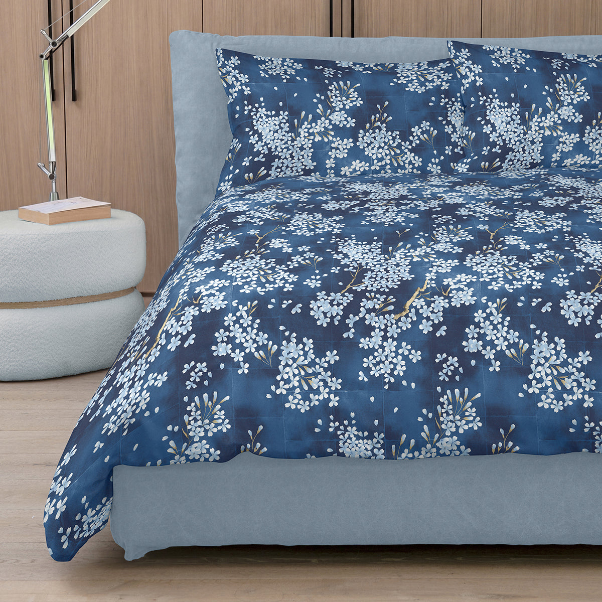 Parure Copripiumino Percalle KIMONO Letto Fazzini Matrimoniale Blu