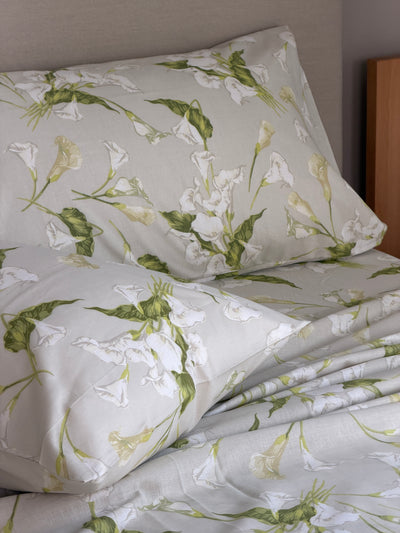Completo Lenzuola Cotone Stampato CALLA Letto Cotonissimo Matrimoniale Grigio