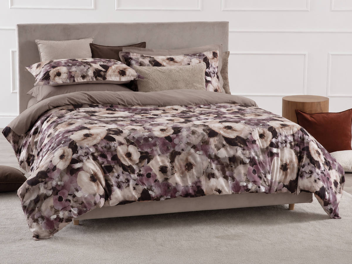 Parure Copripiumino Percalle Stampa Digitale EIRA Letto Riviera Matrimoniale Beige Nocciola